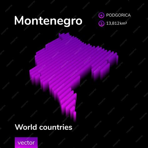 Mapa 3d De Montenegro Mapa Vectorial Rayado Isométrico Digital De Neón