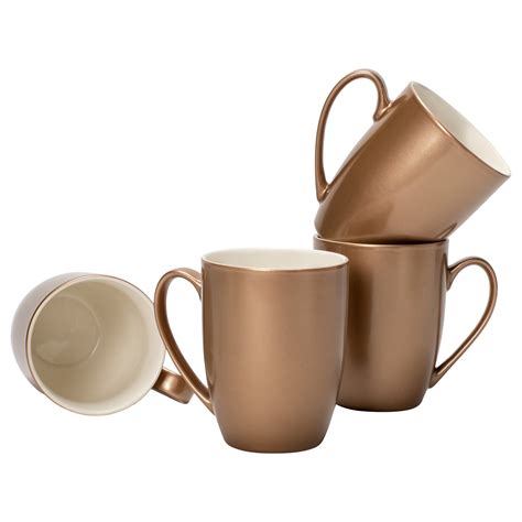 Bronze Tone Glossy Finish 10 Ounce New Bone China Coffee Cup Mugs Set