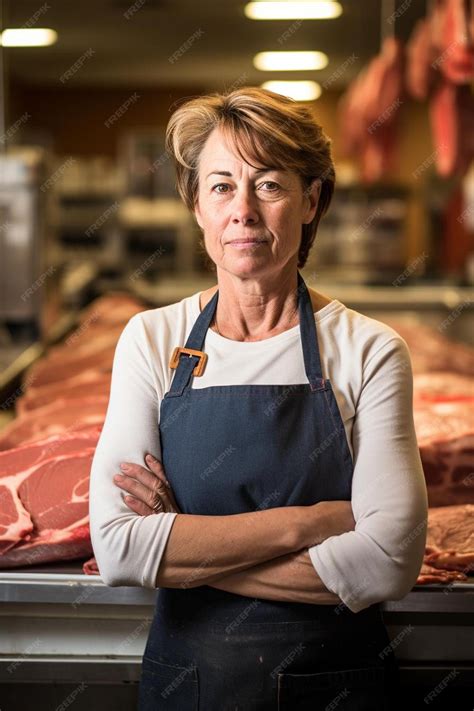 Premium AI Image | Butcher female Middle aged Confident pose workplace