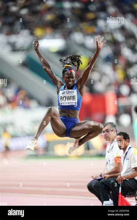 Tori Bowie in the long jump at the Doha 2019 World Athletics ...