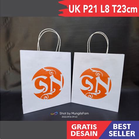 Jual Paperbag Custom Sablon Kraft Putih Uk 21 8 23cm Free Desain Dan