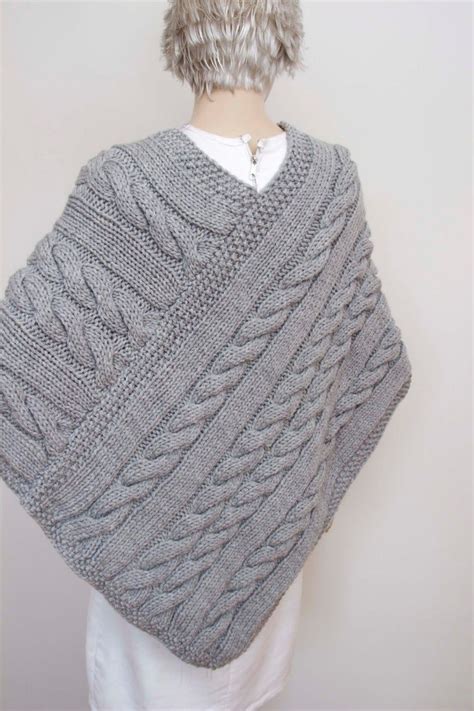 Knit Poncho Cabled Poncho Cable Pattern Plus Size Chunky Etsy