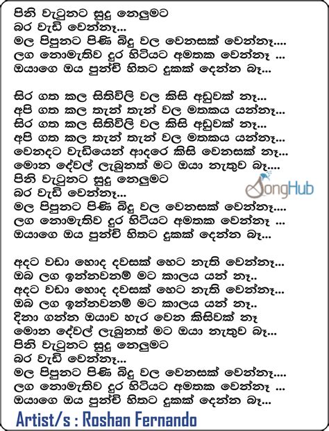 Pini Watunata Cover Song Sinhala Lyrics