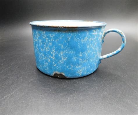 Vintage Enamelware Cup Blue Enamelware Cup Antique Etsy