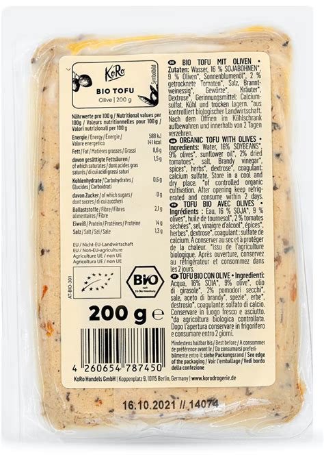 KoRo Organic Olive Tofu 200 G Piccantino Online Shop UK