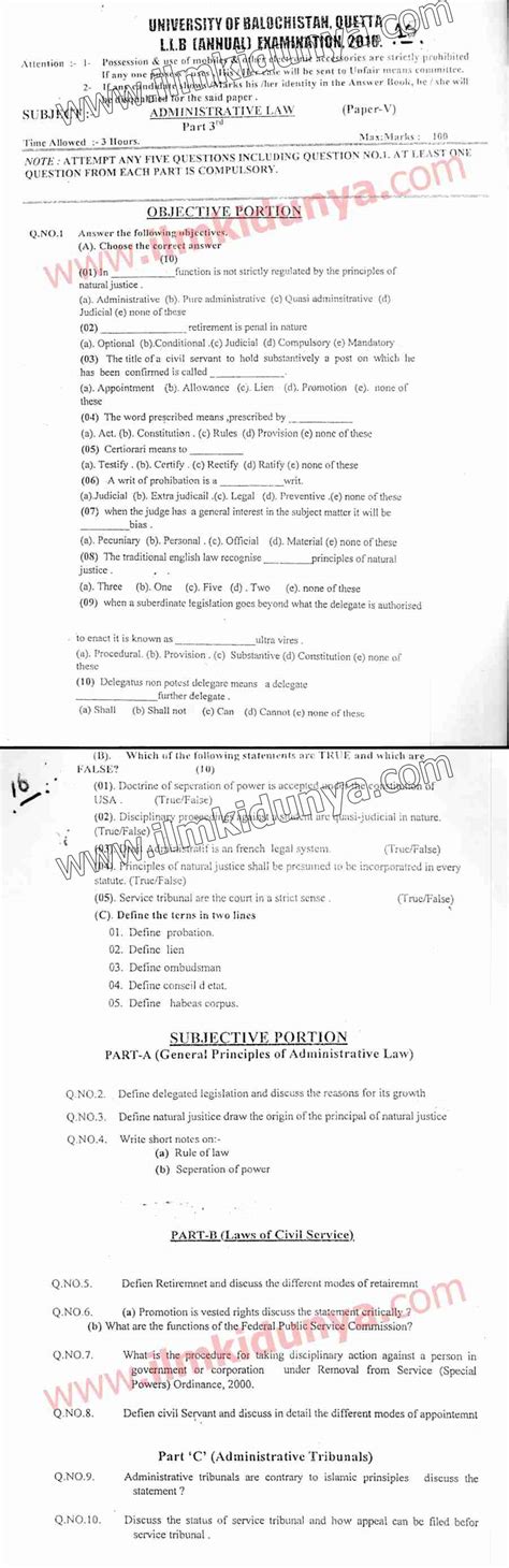 Past Papers 2010 Balochistan University Llb Part 2 Administrative Law