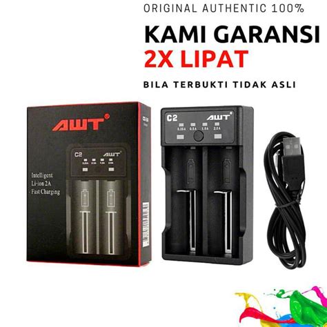 Jual Charger AWT C2 2 Slot Dual Slot 18650 Charger Baterai Battery