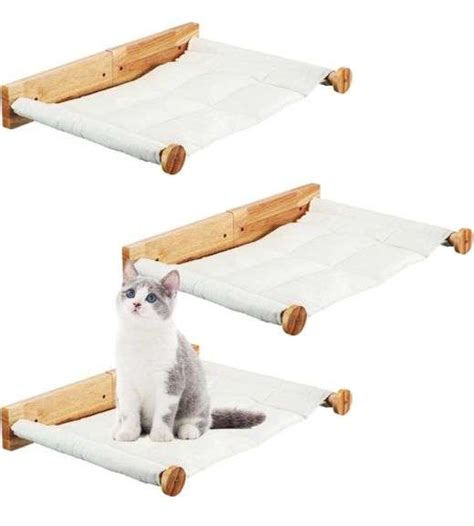 Pinkunn 3 Pcs Cat Wall Hammock Mounted Cat Shelf Cat Wall Shelves