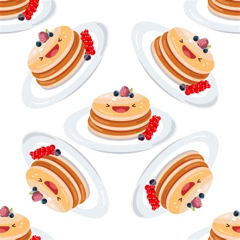 Cute Pancakes Seamless Pattern Vector Illustration Food Icon Concept