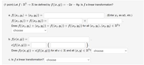 Solved 1 Point Let F R2→r Be Defined By F X Y −2x−8y Is