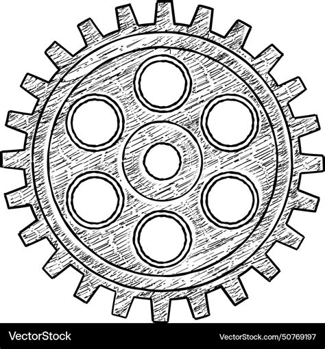 Clock gear drawing old machine sketch Royalty Free Vector