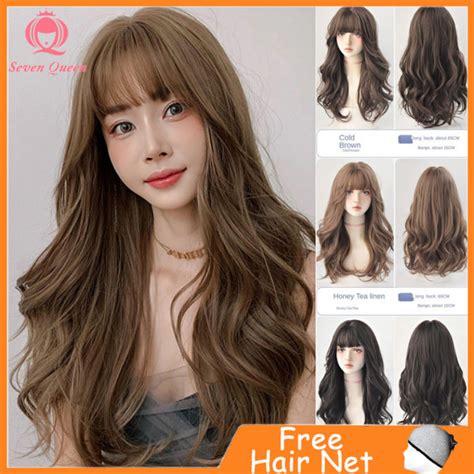 Seven Queen Wig Female Long Hair Comic Bangs Sweet Round Face Big Wavy Fluffy Long Curly Hair