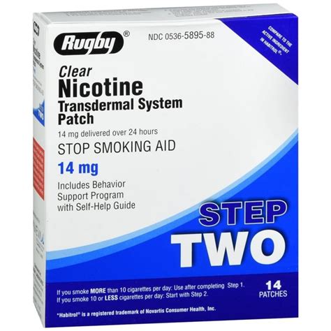 Rugby Nicotine Transdermal System Patches Step Two 14 Mg Clear 14 EA