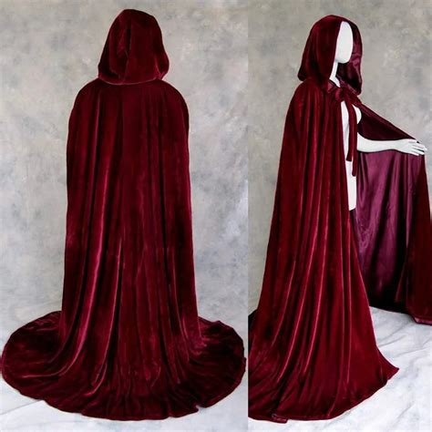 Burgundy Womens Wraps Elegant Velvet Hooded Wedding Cloak Winter Long