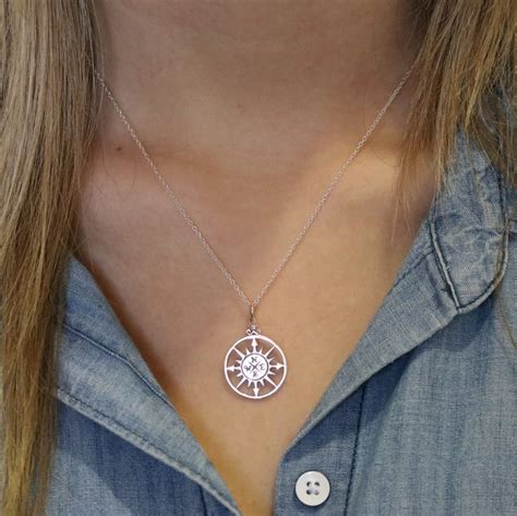 Compass Necklace Sterling Silver Compass Rose Necklace Compass Pendant