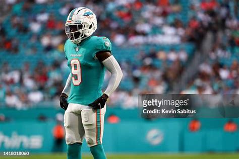 Noah Igbinoghene Of The Miami Dolphins Looks On During A Preseason