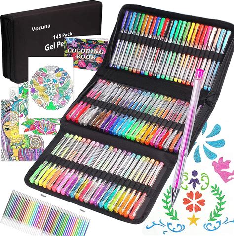 Vozuna Lot de 145 Stylos Gel de Pailletés 72 Couleurs Uniques avec