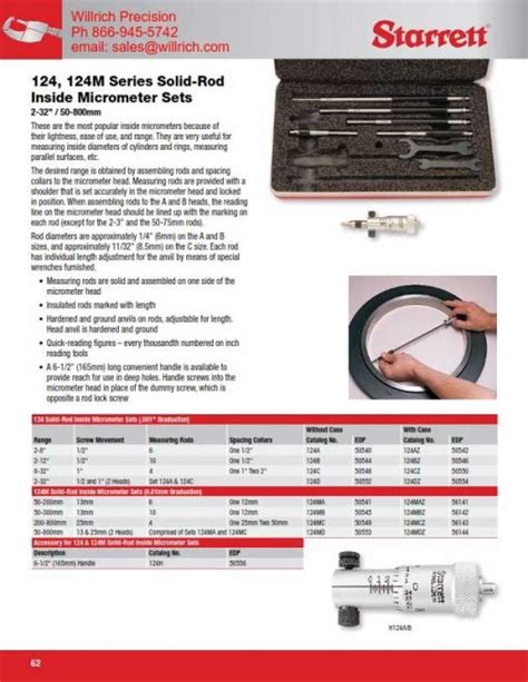Starrett Solid Rod Inside Micrometer Set Willrich Precision