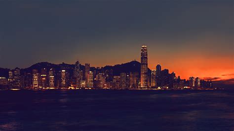 Sunset Sea City Cityscape Hong Kong Night Reflection Sky