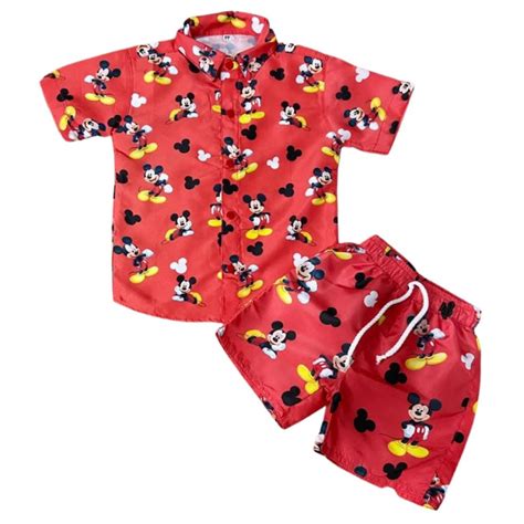 Conjunto Mauricinho Ratinho Mouse Vermelho Camisa E Bermuda Bento E