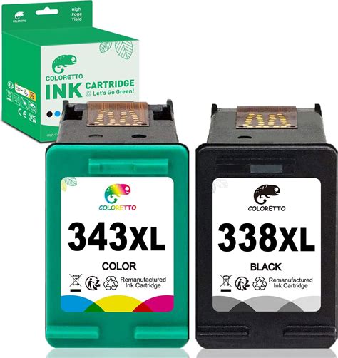 COLORETTO 338 343 XL Cartouches d encre Remanufacturées pour HP 338XL