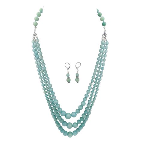 Three String Graduated Amazonite And Bali Sterling Silver Necklace