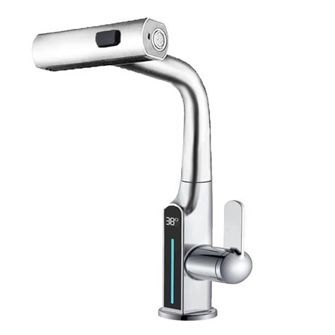 Temperature Digital Display Waterfall Basin Faucet Lift Up Down Stream Sprayer Hot Cold Water