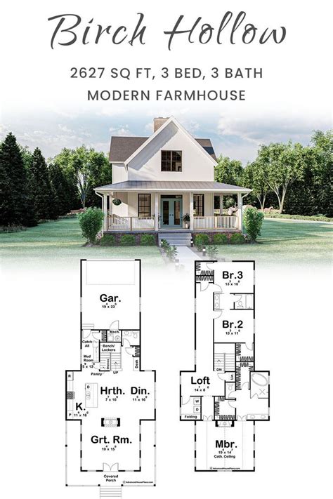 Story Narrow Modern Farmhouse Plan Birch Hollow Farmhouse Plans