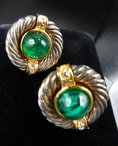 Givenchy Flawed Emerald Glass Dome Cabs Clip Earrings Silver Etsy