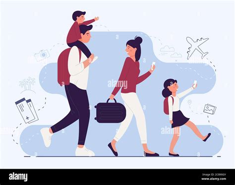 Personas en el aeropuerto ilustración vectorial Padres con equipaje y