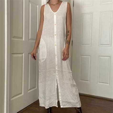 Flax By Jeanne Engelhart White Linen Maxi Dress Depop