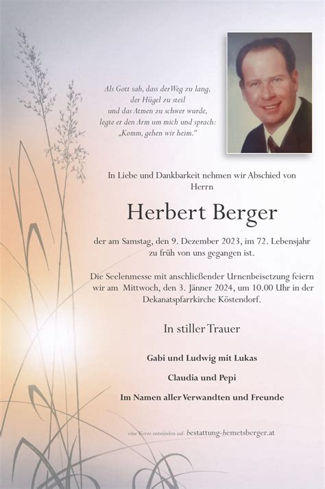 Herbert Berger Bestattung Hemetsberger Särge Urnen Beratung im