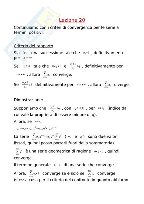 Carattere Delle Serie Numeriche Analisi Matematica