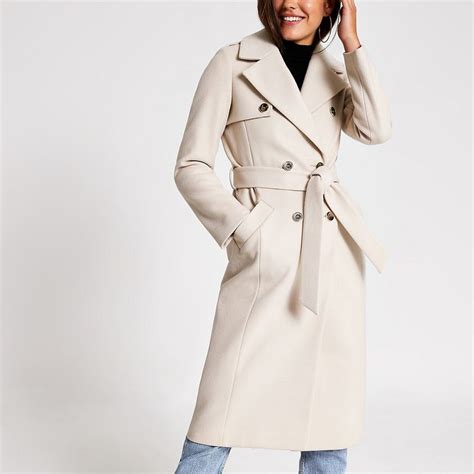 Beige Double Breasted Knitted Trench Coat River Island Clothes Coats For Women Winter