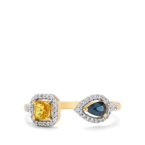 Asscher Cut Songea Yellow Australian Blue Sapphire And White Zircon 9k