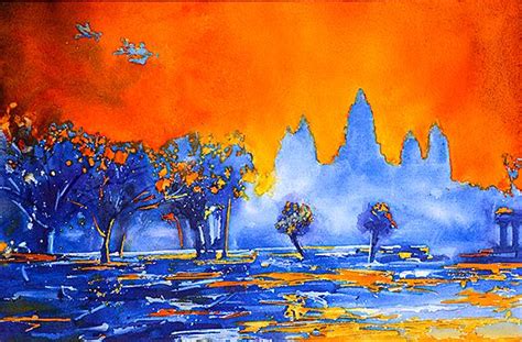 Angkor Wat sunrise- watercolor painting 15x22" : r/cambodia