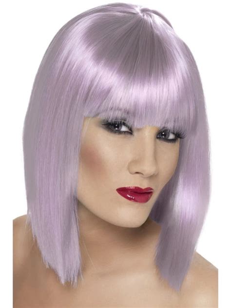 26 Lilac Violet Glam Short Blunt Fringe Women Adult Halloween Wig Costume Accessory One Size