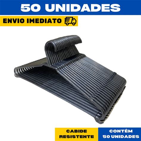 Cabide Adulto Preto Reforçado Kit 50 Cabides Para Roupas Organizadores