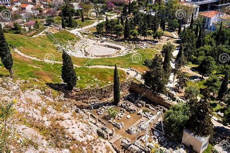 Panoramic View Of Theatre Of Dionysus Or Dionysos Ancient Stone Greek