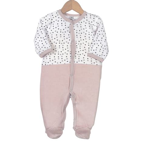 Pyjama bébé fille rose et bleu en velours à ouverture devant Kinousses