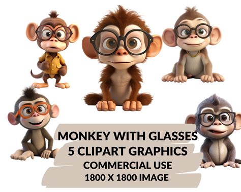 Monkey With Glasses Clipart Monkey PNG Files Instant - Etsy