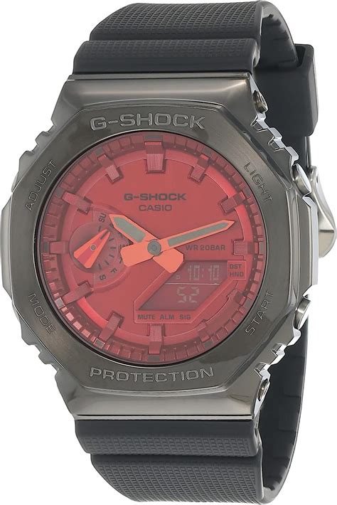 Casio G Shock Men S Metal Covered Analog Digital Red Dial Resin Band Gm