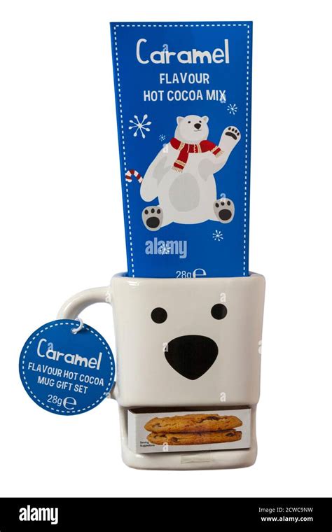 Caramel Flavour Hot Cocoa Mug Gift Set Isolated On White Background Ready For Christmas