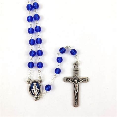 BLUE MIRACULOUS GLASS ROSARY Divine Mercy Gift Shop