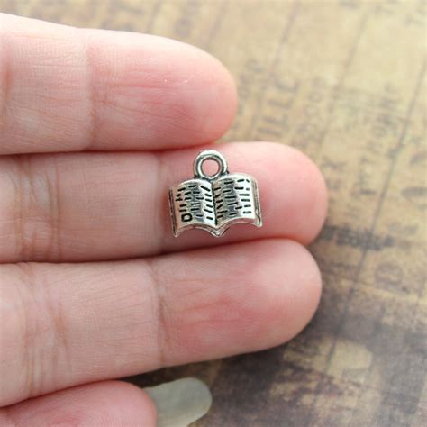 10 Tiny Book Charms Book Pendants Antiqued Silver Tone 12 x