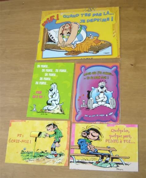 LOT 5 CARTES postales Neuves héros BD humour Gaston Lagaffe Gay Luron