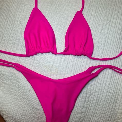 Hot Pink Triangle Bikini With Cheeky Rouched Bottom Depop