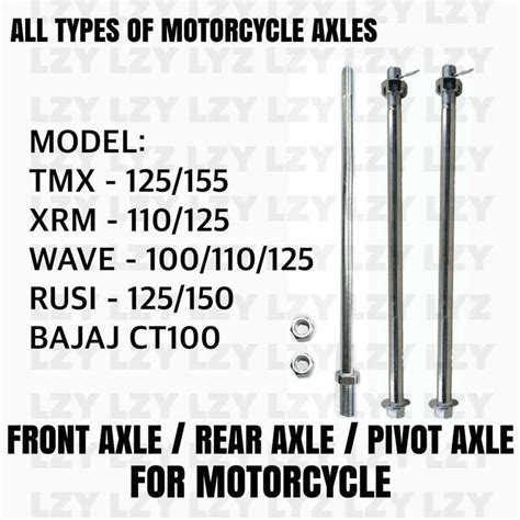 LZY FRONT REAR PIVOT SHAFT AXLE MOTORCYCLE TMX XRM WAVE RUSI CT100