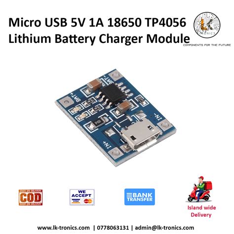 TP4056 Li Ion 18650 Battery Charger Module Pinout