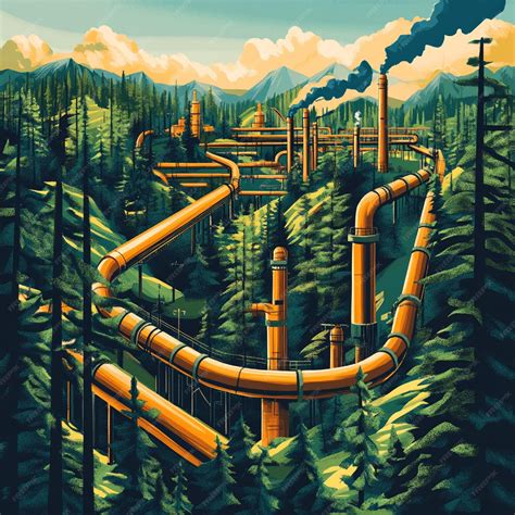 An illustration of a network of pipelines transporting oil and gas